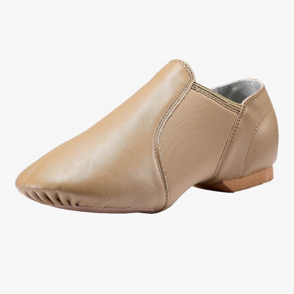 Dynadans Leather Upper Slip-on Jazz Shoe for Girls and Boys (Big Kid-size 3)-Tan